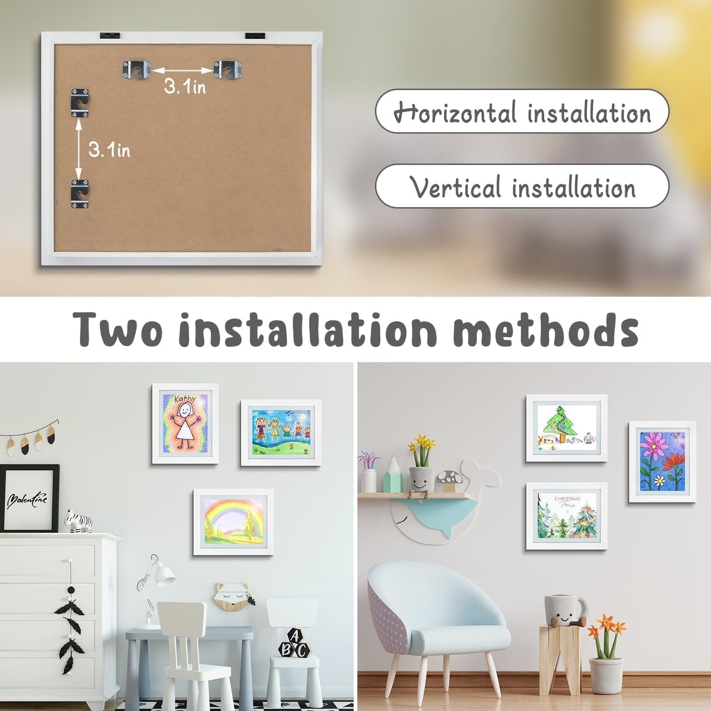 Golden State Art, 10x12.5 Kids Art Frames, Front-Opening Picture Frame Great for Kids Drawings, Artworks, Children Art Projects, Schoolwork, Home or Office (White, Set of 2)