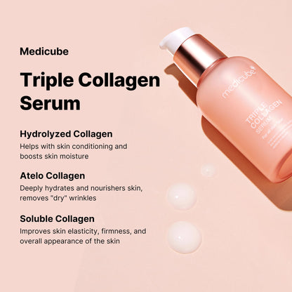 medicube Ultimate Pink Glow Skincare Trio: Mini Booster Pro Pink and Collagen Overnight Wrapping Peel Off Facial Mask Pack and Triple Collagen Serum 1.85 fl.oz (50ml)