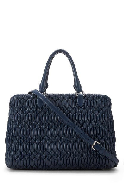 Miu Miu, Pre-Loved Navy Nappa Convertible Top Handle Bag Small, Navy