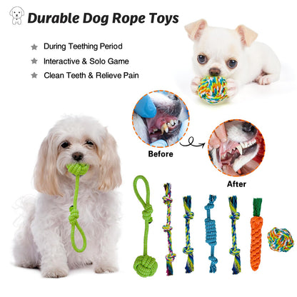 MRSOHRET 20Pcs Puppy Chew Toys for Teething, Dog Chew Toys with Rope Toys, Pet Dog Toothbrush, Treat Balls, Plush Toys and Squeaky Toys for Small Medium Dogs with Basket