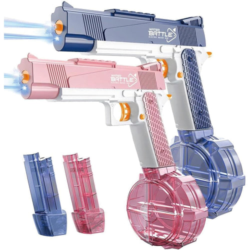 2Pcs Electric Water Guns Battery Powered Water Gun Electric Water Gun Rechargeable Gun Toy High Capacity 500+ Range Up to 32 FT Range Summer Outdoor Swimming Pool Water Toy for Adults Kids - Blue Pink