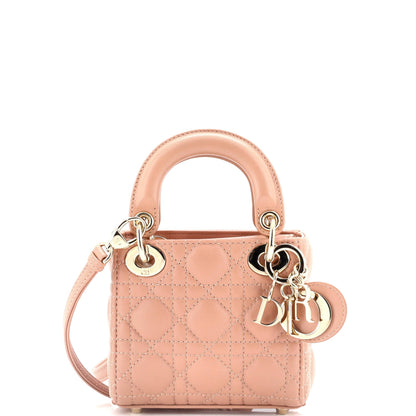 Christian Dior, Pre-Loved Lady Dior Bag Cannage Quilt Lambskin Micro, Neutral