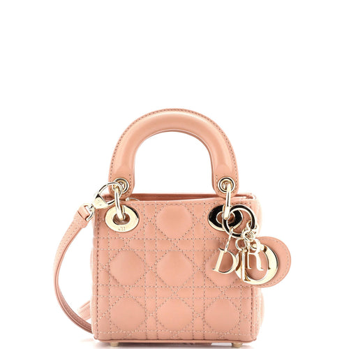 Christian Dior, Pre-Loved Lady Dior Bag Cannage Quilt Lambskin Micro, Neutral