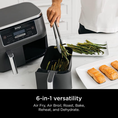 Ninja DZ201BK Foodi 6-in-1 2-Basket Air Fryer with DualZone Technology, 8-Quart Capacity (Black Stainless) (Renewed)