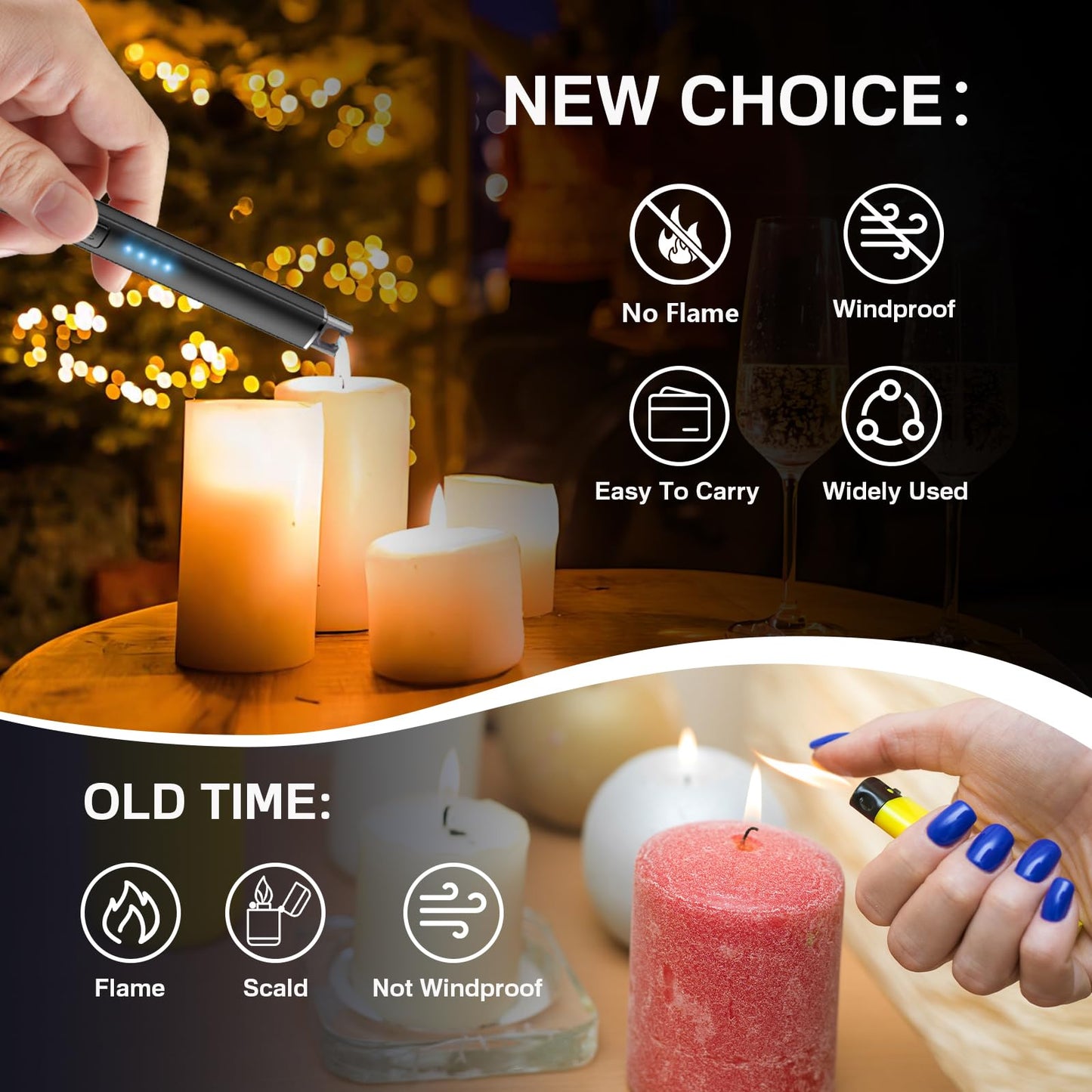 TOPKAY Electric Candle Lighter, Windproof Flameless USB Rechargeable Plasma Arc Long Lighter for Grill Firework Kitchen Camping (Black)
