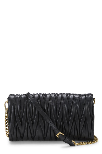 Miu Miu, Pre-Loved Black Nappa Matelassé Chain Clutch, Black