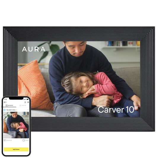 Aura Carver HD WiFi Digital Picture Frame, 10.1”, Add Photos with Aura App, Free Unlimited Storage - Wirecutter’s Pick for Best Digital Photo Frame 2022 - Gravel