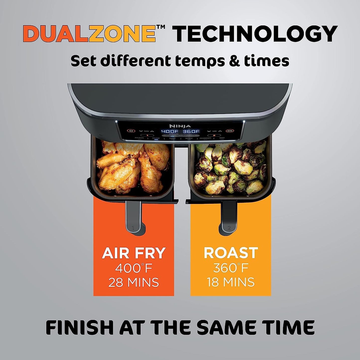 Ninja DZ201BK Foodi 6-in-1 2-Basket Air Fryer with DualZone Technology, 8-Quart Capacity (Black Stainless) (Renewed)