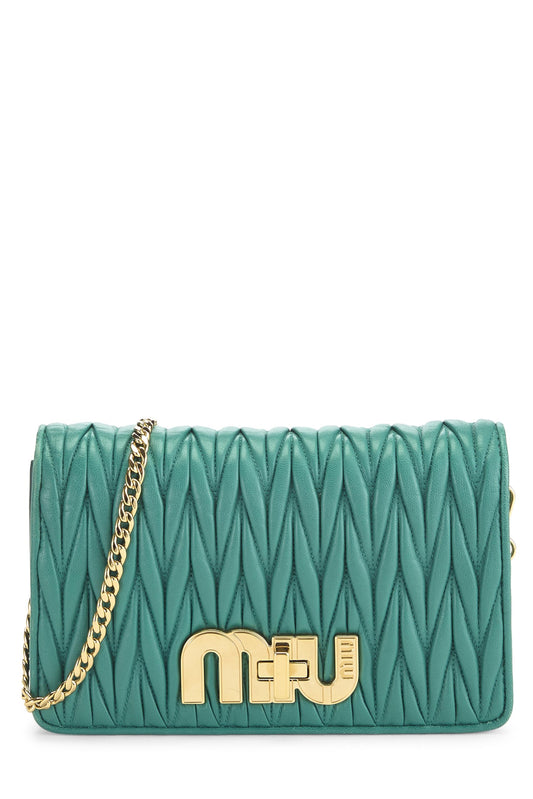Miu Miu, Pre-Loved Green Nappa Wallet On Chain (WOC), Green