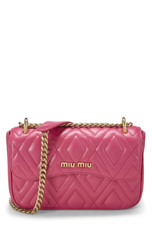 Miu Miu, Pre-Loved Pink Calfskin Diamond Quilted Shoulder Bag, Pink