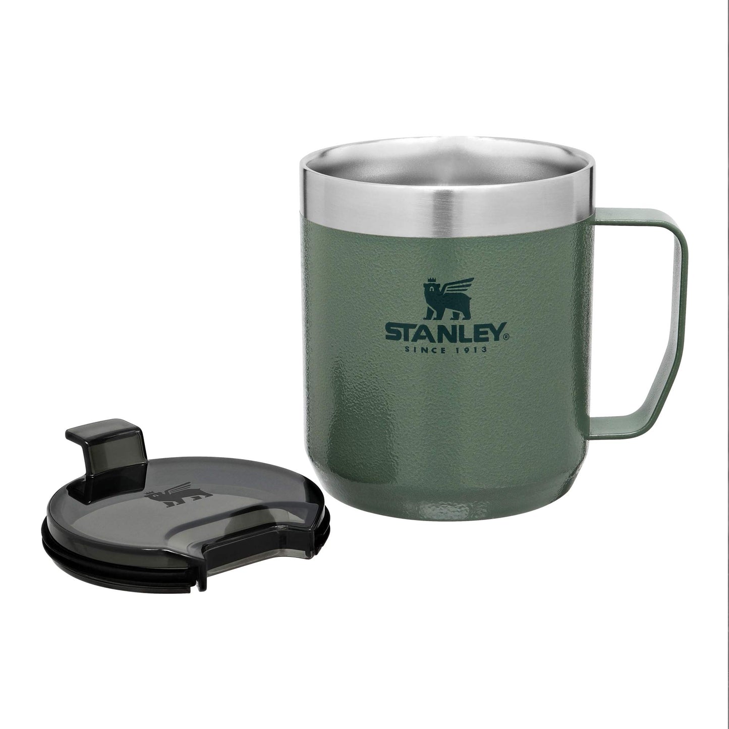 Stanley Stay-Hot Camp Mug 12 oz | Press Fit Drink Through Lid | Cup for Coffee, Tea and Drinks | Insulated Stainless Steel Coffee Mug | BPA-Free | Hammertone Green