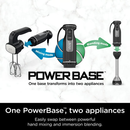 Ninja CI100 Foodi Power Mixer System, 750-Peak-Watt Immersion Blender and Hand Mixer, EasyGlide Beaters, Whisk, Black (Renewed)