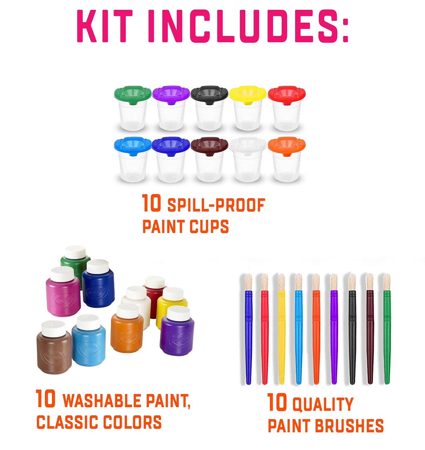 Kids Painting Set, Washable Paint for Kids with Paint Cups and Toddler Paintbrushes, Non Toxic Washable Finger Paints 2 oz Each, Toddler Painting Supplies