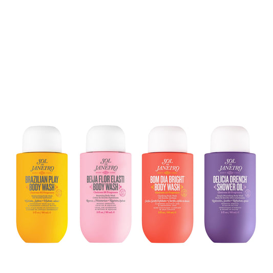 SOL DE JANEIRO Scent Your Shower Quad | Benefit Packed Body Wash Discovery Set | Brazilian Play, Beija Flor, Bom Dia, Delicia Drench | 3 fl oz. | Amazon Exclusive