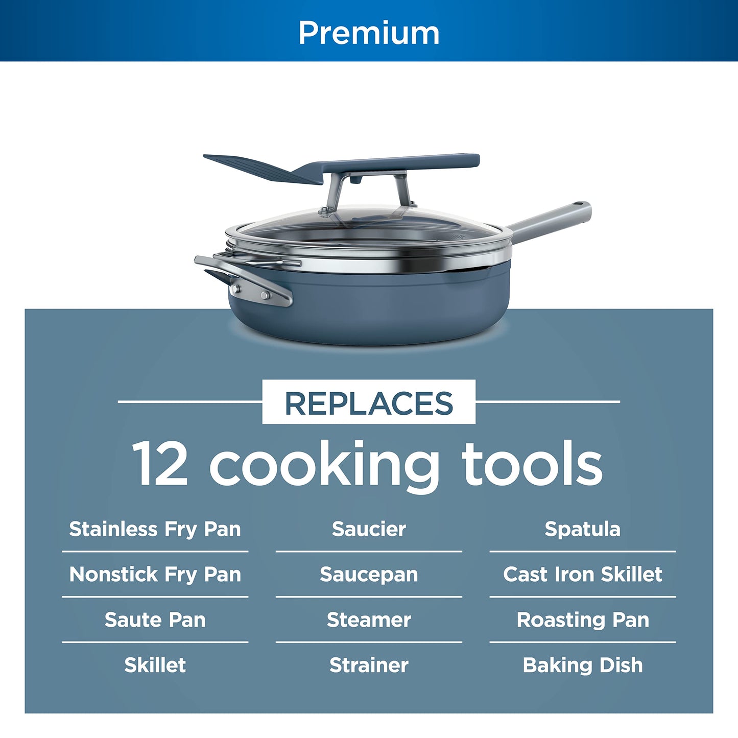 Ninja, Cookware, Steamer, Strainer Basket, Glass Lid and Spatula, Foodi NeverStick PossiblePan, Premium Set with 4-Quart Capacity Pan, Nonstick, Durable, Oven Safe Cookware, Cherry Tart, CW102BL