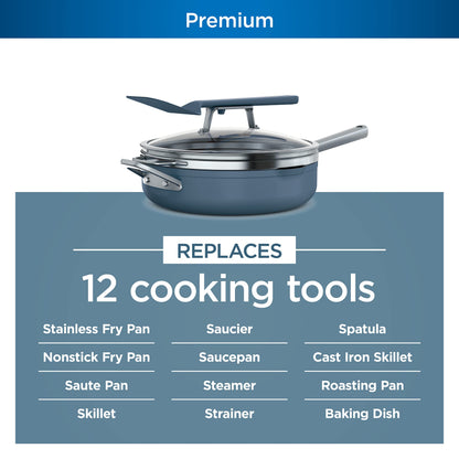 Ninja, Cookware, Steamer, Strainer Basket, Glass Lid and Spatula, Foodi NeverStick PossiblePan, Premium Set with 4-Quart Capacity Pan, Nonstick, Durable, Oven Safe Cookware, Cherry Tart, CW102BL