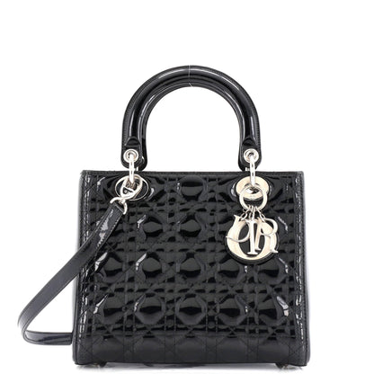 Christian Dior, Pre-Loved Lady Dior Bag Cannage Quilt Patent Medium, Black