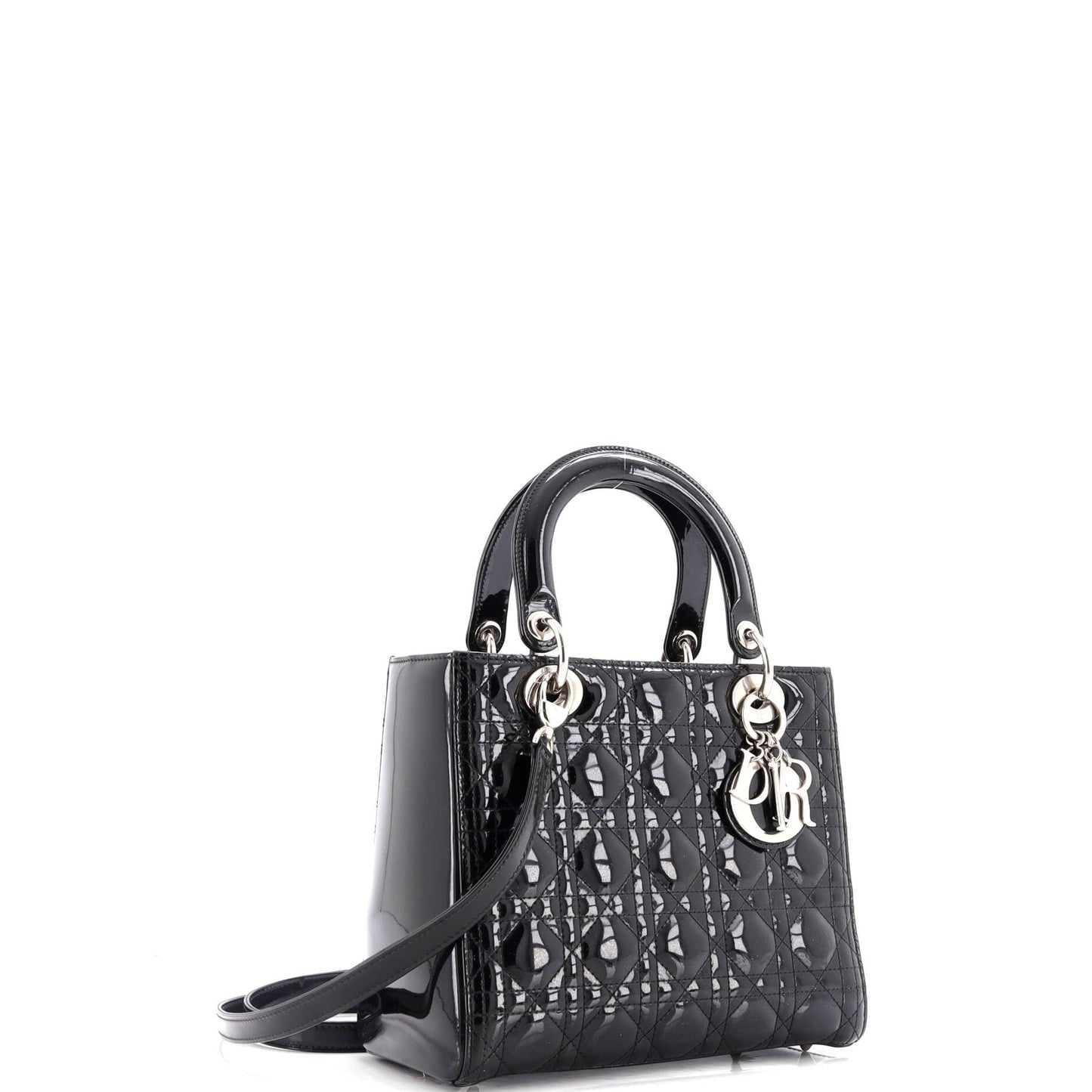 Christian Dior, Pre-Loved Lady Dior Bag Cannage Quilt Patent Medium, Black