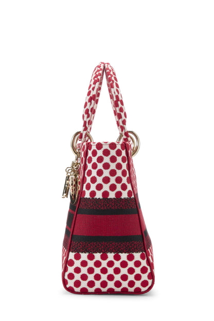 Dior, Pre-Loved Red Embroidered Canvas Dioramour Lady D-Lite Medium, Red