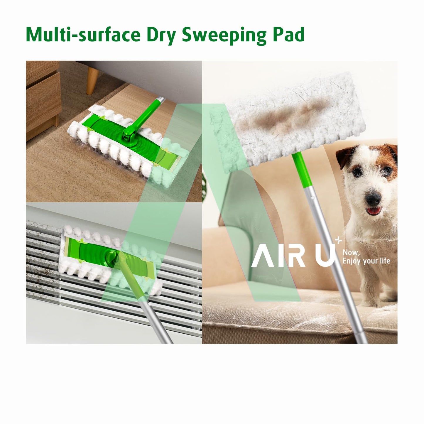 AIR U+ Dry Mop Pads for Swiffer Sweeper Heavy Duty Pet Sweeping Refills Cloths Cleaning Hardwood Floor Dust and Hair, Disposable, Unscented, 30 Count