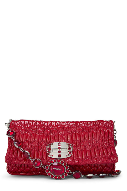 Miu Miu, Pre-Loved Red Nappa Crystal Flap Shoulder Bag, Red