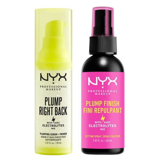 NYX PROFESSIONAL MAKEUP Plump Right Back Plumping Serum & Primer + Makeup Setting Spray, Plump Finish, Long-Lasting Face Mist (Pack of 2)