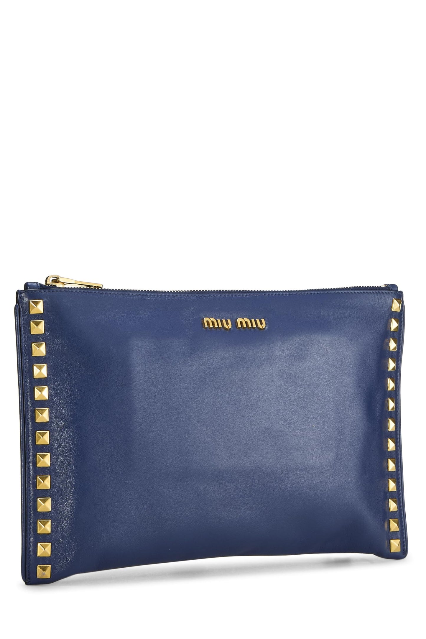 Miu Miu, Pre-Loved Navy Studded Calfskin Clutch, Navy