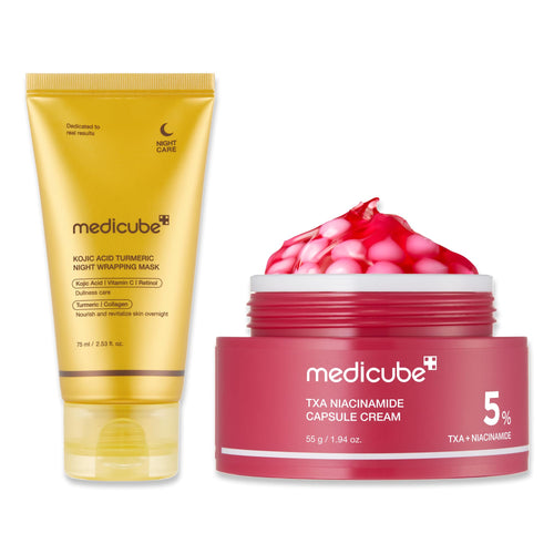 medicube Radiant Overnight Care Duo - Wrapping Mask & Capsule Cream | Ideal for After Spot Care Use, Skin Tone, Texture | Kojic Acid, Turmeric, Tranexamic Acid, Niacinamide | Korean Skincare