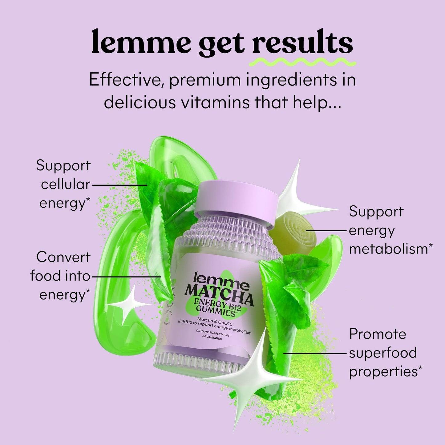 Lemme Matcha & Focus Bundle - Matcha Superfood Energy Gummies with B12, Green Tea + CoQ10 and Focus Gummies with Cognizin Citicoline for Focus & Brain Health - Gluten-Free (Variety Pack of 2)