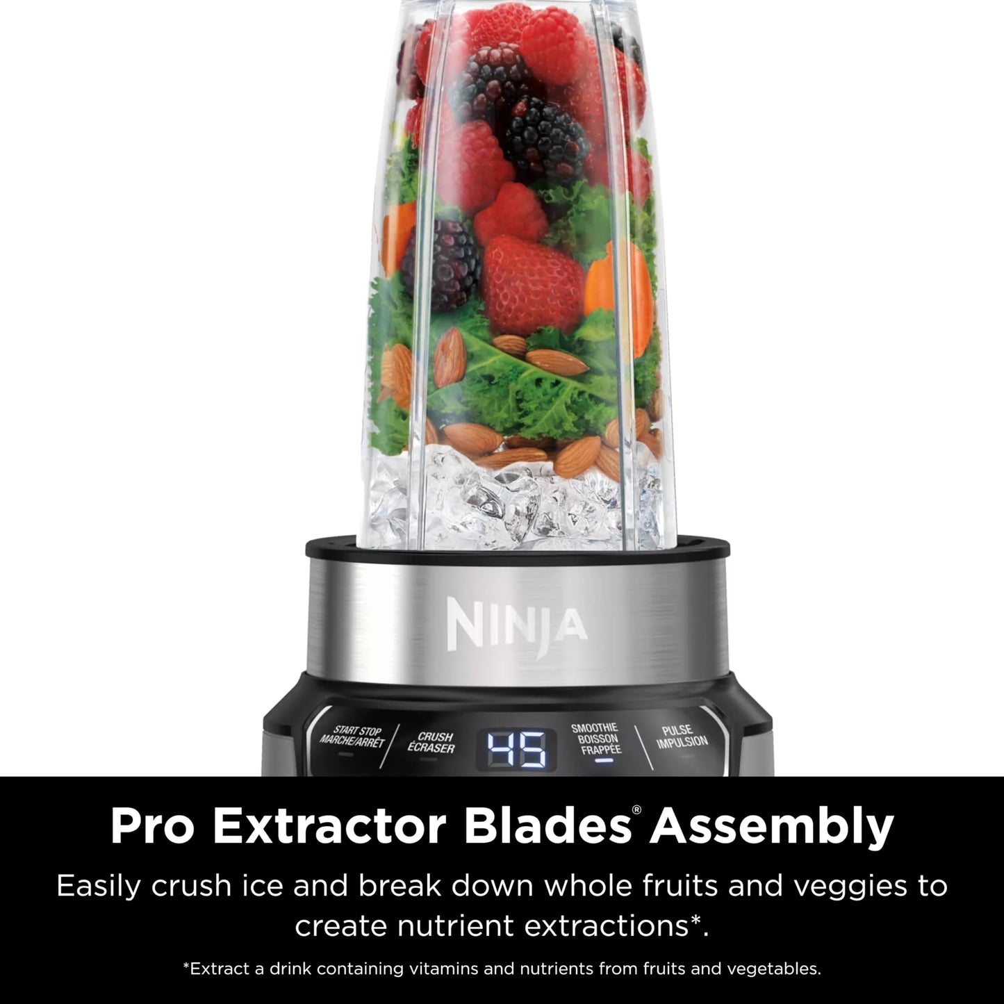 Ninja BN401 Nutri Pro Compact Personal Blender, Auto-iQ Technology, 1100-Peak-Watts, for Frozen Drinks, Smoothies, Sauces & More, with (2) 24-oz. To-Go Cups & Spout Lids, Cloud Silver
