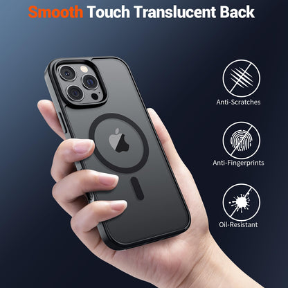 SUPFINE Magnetic for iPhone 16 Pro Max Case (Compatible with MagSafe) (Military Grade Drop Protection) Slim Translucent Matte Shockproof with Anti-Fingerprint Phone Case, Black