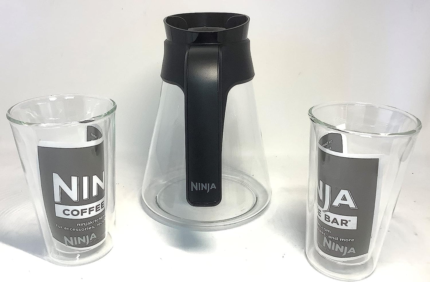 Genuine Ninja 43oz (6-Cup) Glass Carafe w/ 2-Pack 12oz Double-Wall Thermal Tumbler for CF085 CF086 CF087 CF020 CF021 Coffee Maker Bar Brewer