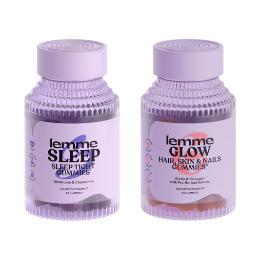 Lemme Sleep & Glow Bundle - Sleep Gummies, a Drug-Free Nighttime Aid & Glow Biotin & Collagen Hair Gummies for Strong, Thick Hair & Reduced Shedding - Gluten/Gelatin Free, Non-GMO - 60 Ct. Each