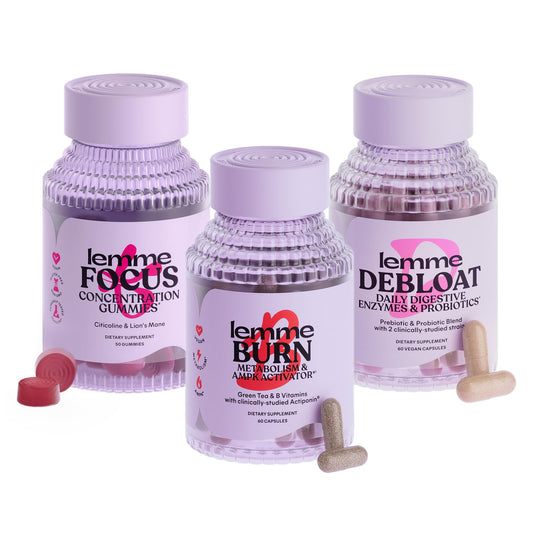 Lemme Burn, Debloat & Focus Bundle - Metabolism & Fat Burning Capsules + Bloating & Gas Relief Capsules + Focus & Brain Health Gummies - Gluten-Free, Non-GMO - 60 ct. Capsules & 50 ct. Gummies