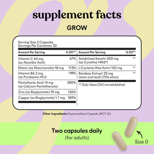 Lemme Grow Hair Growth Supplement for Women, Clinically Proven Keratin Complex for Visibly Thicker Hair and Scalp Coverage, Reduced Shedding, Nourish Thinning Hair - 1 Month Supply