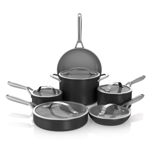 Ninja Ceramic Pro 11-Piece Cookware Set, Non-Stick Pots & Pans Set with Glass Lids, PTFE Free, Ceramic Coated, Oven Safe, All Stovetops & Induction Compatible, Black, CW39011BK