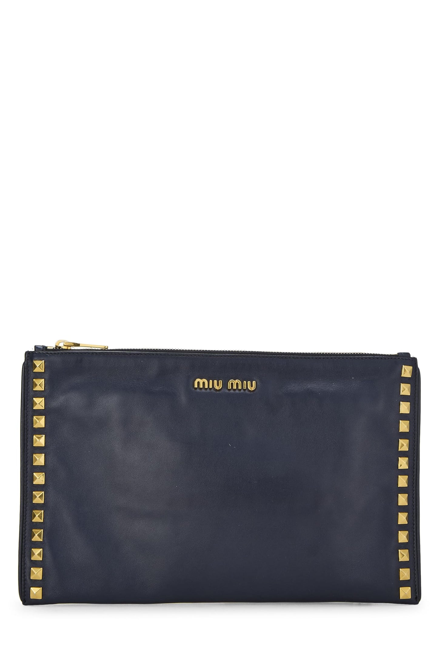 Miu Miu, Pre-Loved Navy Studded Calfskin Clutch, Navy