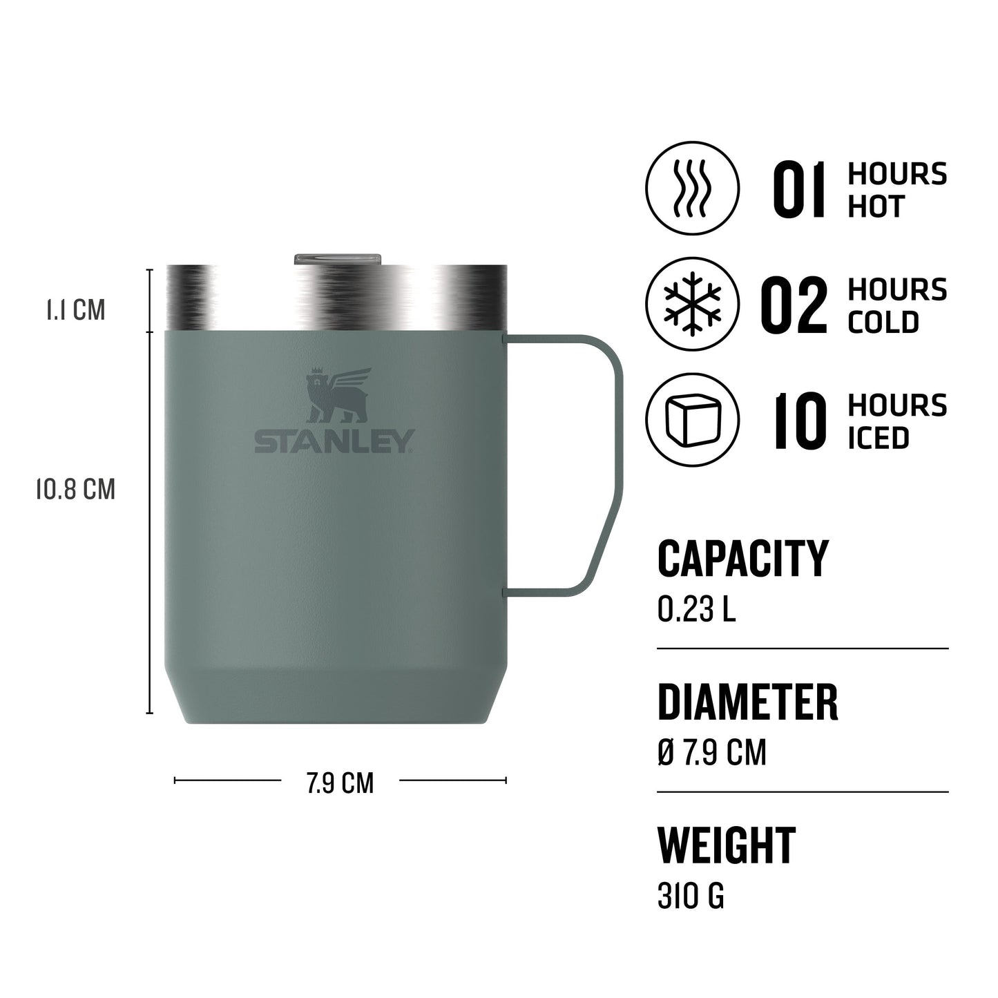 Stanley Classic Legendary Camp Travel Mug 0.23L - Keeps 1 Hour Hot - 2 Hours Cold - Dishwasher Safe - Stainless Steel Camping Mug - BPA-Free Coffee Cup - Shale
