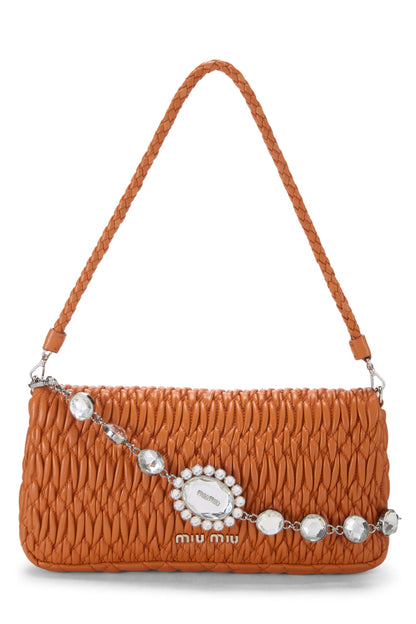 Miu Miu, Pre-Loved Orange Nappa Crystal Flap Shoulder Bag, Orange