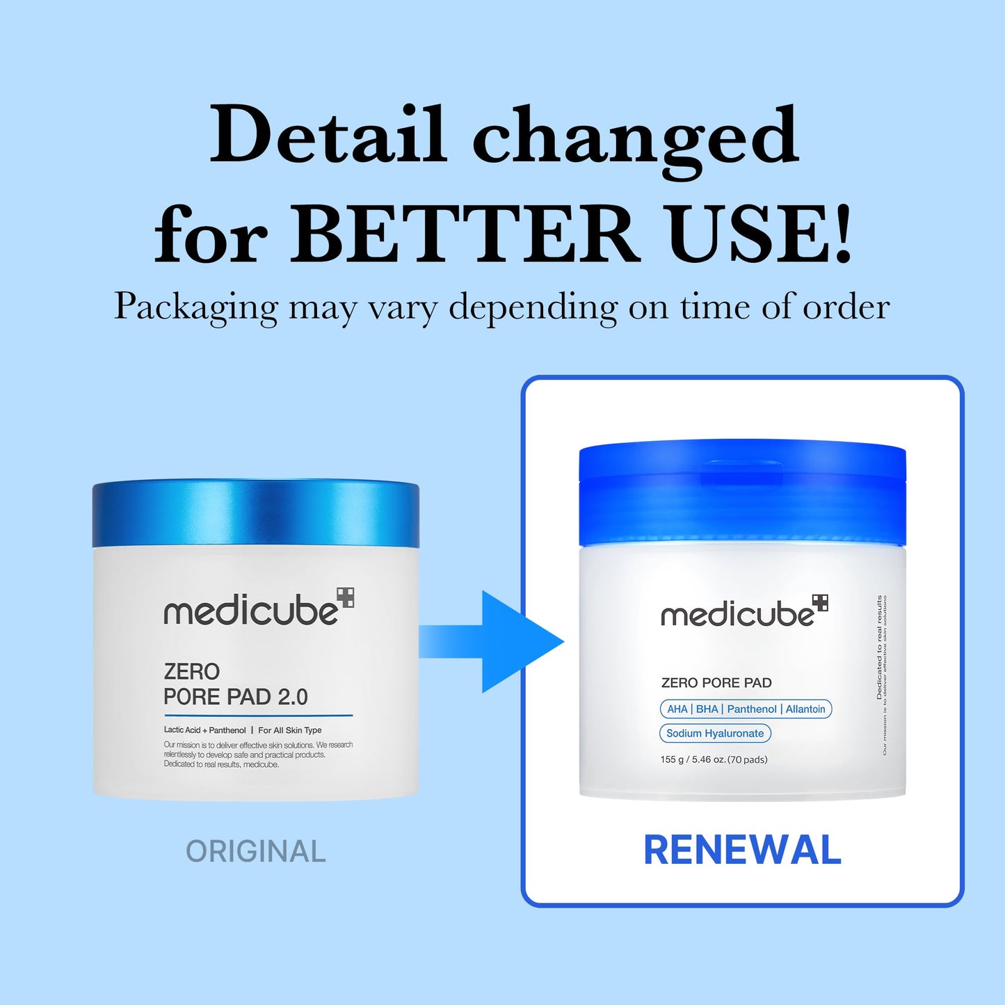 medicube daily toner pads tailored to skin condition: Zero Pore Pads 2.0 (2ea) and Zero Pore Pads Mild 2.0 (1ea)