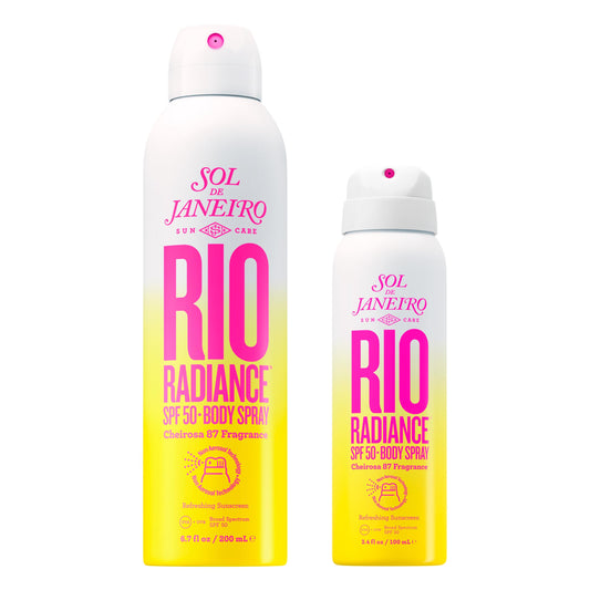 Sol de Janeiro Rio Radiance SPF 50 Body Spray Duo | Spray Sunscreen for Body | Sheer Coverage | UV Protection | 6.7 & 3 Fl Oz - Full & Travel Size Sunscreen | Amazon Exclusive