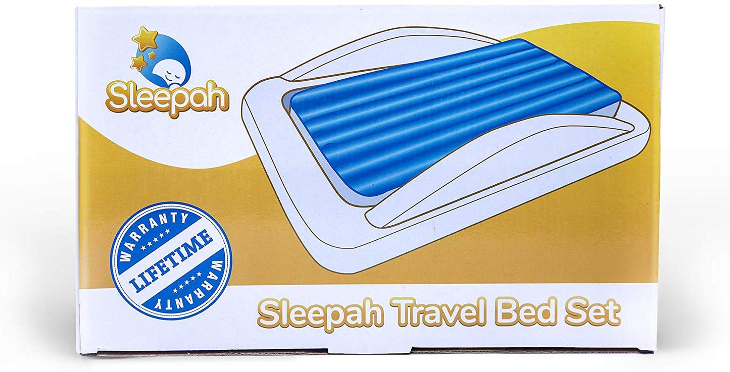 Sleepah Inflatable Toddler Travel Bed Portable Kids Air Mattress Set w Safety Rail Guards for Kids & Toddlers – Includes Pump, Carry Case, Pillow & More - Perfect Transitional Cot Coral