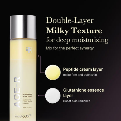 medicube All Over Glow Skin Duo: Deep Vitamin C Golden Capsule Face Moisturizer and Age-R Glutathione Glow Milky Toner