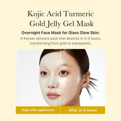 medicube All-Day Care for Deep Hydration & Skin Revival: Turmeric Overnight Wrapping Peel Off Mask and Kojic Acid Turmeric Brightening Gold Jelly Gel Mask (4ea) and Jelly Brush