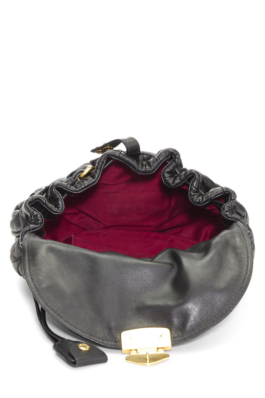 Miu Miu, Pre-Loved Black Calfskin Buckle Hobo Small, Black