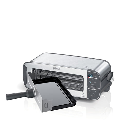Ninja ST101 Foodi 2-in-1 Flip Toaster, 2-Slice Capacity, Compact Toaster Oven, Snack Maker, Reheat, Defrost, 1500 Watts, Stainless Steel, 6 Functions