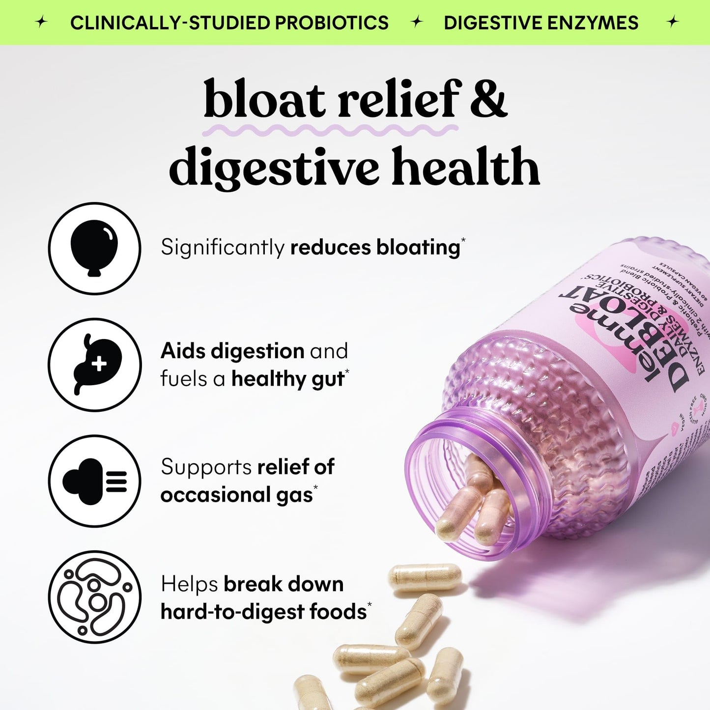 Lemme Debloat and Smooth Bundle - Prebiotic, Probiotic & Digestive Enzyme Capsules for Bloating & Gas Relief, Reduce Cellulite, Plump Skin, Smooth Cellulite