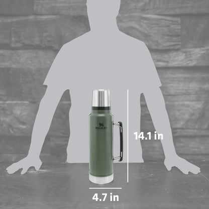 Stanley Classic Legendary Vacuum Bottle 1.5 qt | Wide Mouth with Leakproof Cup Lid | Keep Drinks Hot or Cold | Packable for Travel | Insulated Stainless Steel Thermos | BPA-Free | Hammertone Green