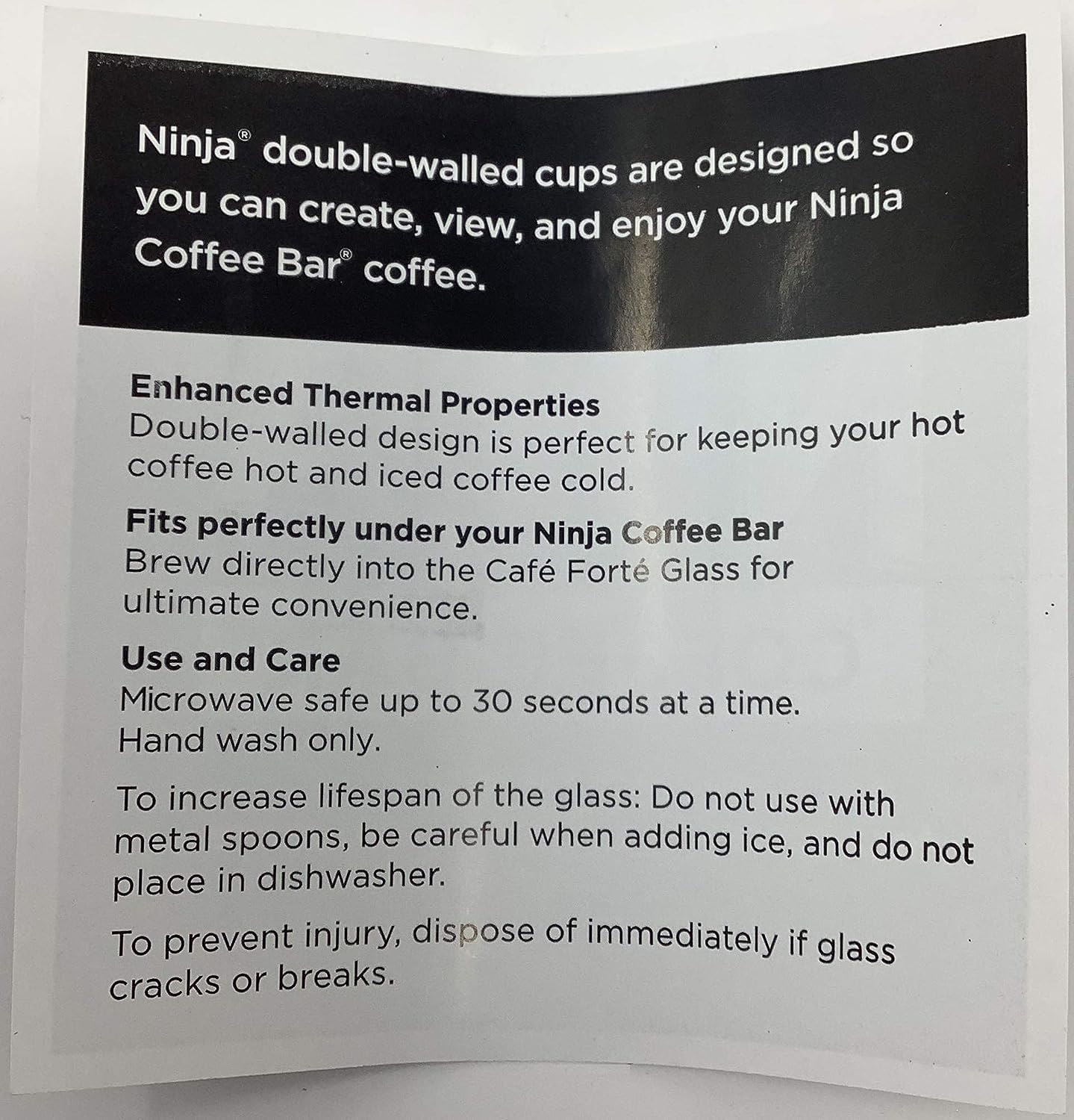 Ninja Genuine 12oz Double-Wall Thermo Insulated Tumbler Clear Glass Coffee Tea Cup For Cafe Bar Maker Forte Brew
