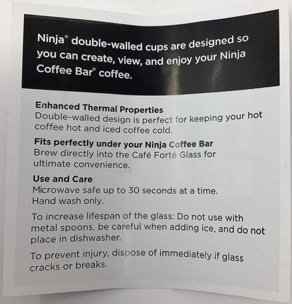 Ninja Genuine 12oz Double-Wall Thermo Insulated Tumbler Clear Glass Coffee Tea Cup For Cafe Bar Maker Forte Brew
